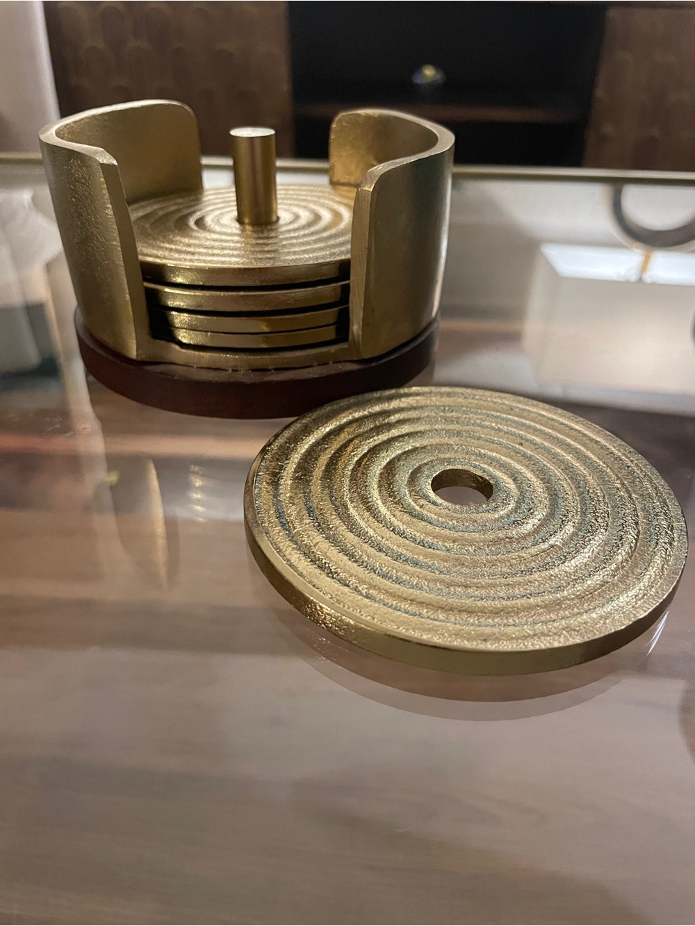 Z Gallerie Metallic Gold Round Coaster Set with Holder